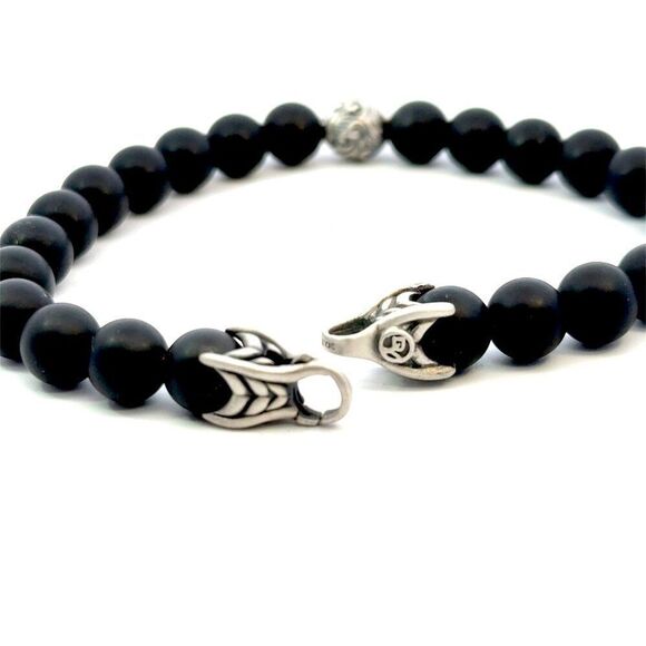 David Yurman Estate Matte Onyx Carved Prayer Beads Bracelet 8.5" Silver DY533 - Picture 8 of 12